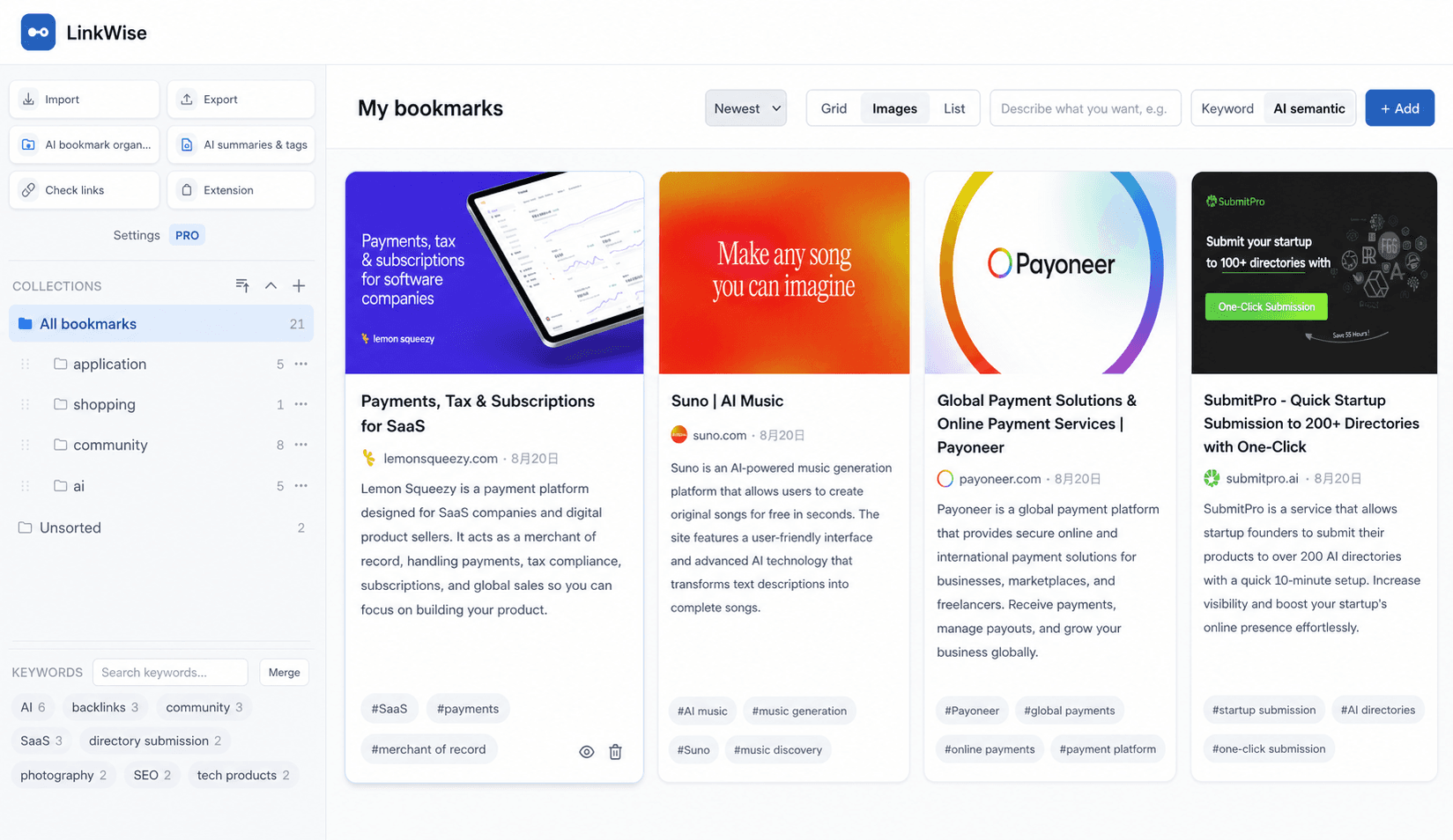 LinkWise library—collections, semantic search, and knowledge assets from the public web