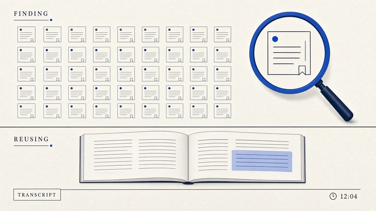 Editorial diagram: finding a card in a grid vs reopening the words