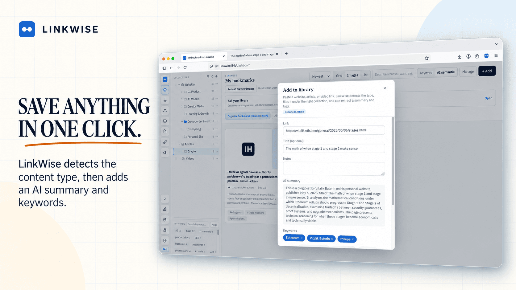Browser extension saving a page into LinkWise