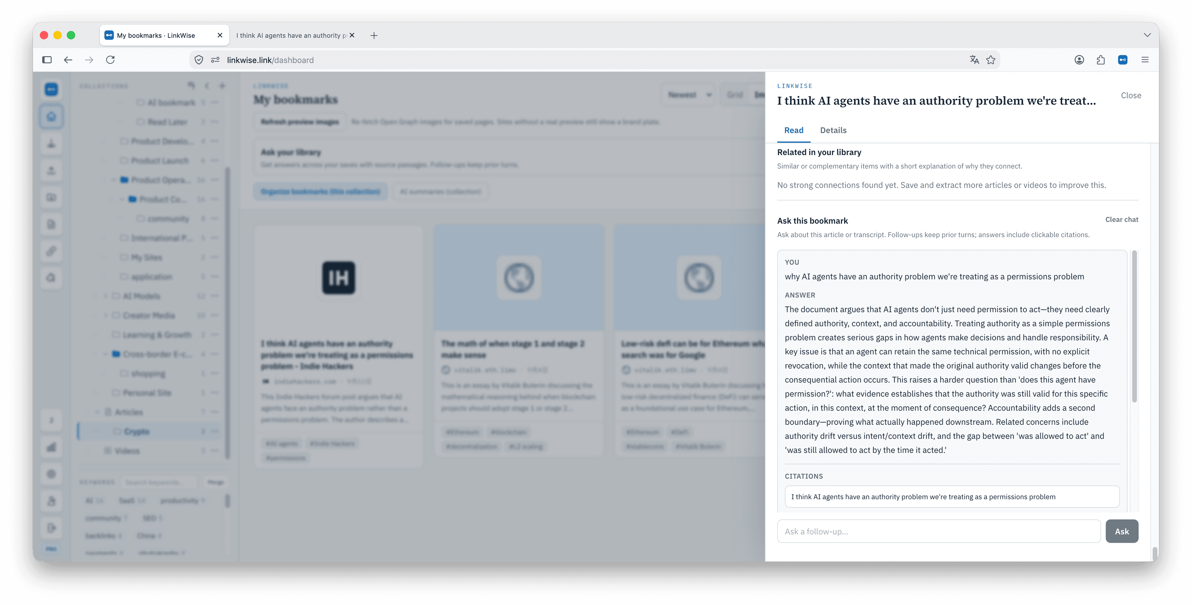 Ask across saves with a citation